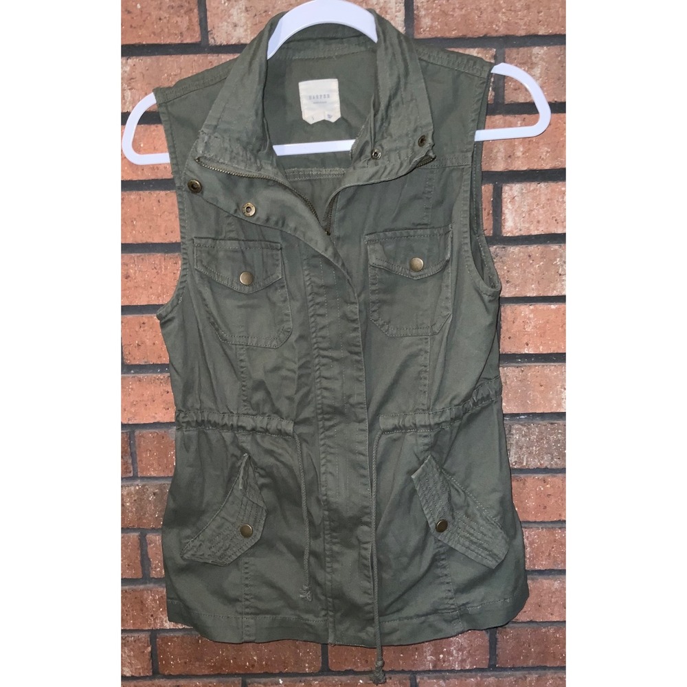 Harper Heritage Womens Olive Green Utility Military Vest Cotton Small Cinched